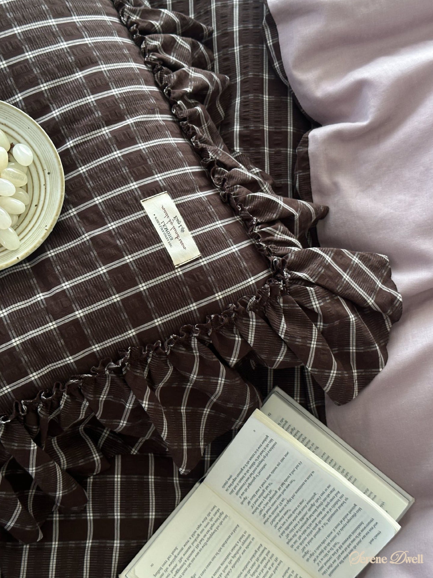 Mirabelle Jacquard Gingham Bedding Set / Purple Brown