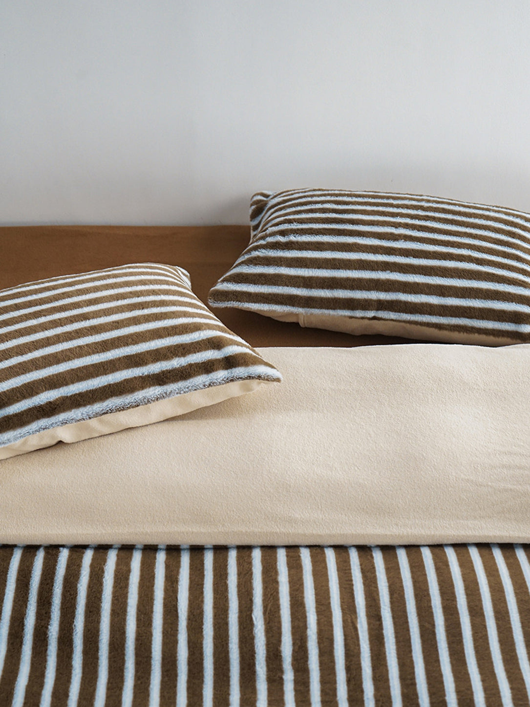 Faux Rabbit Fur Striped Bedding Set