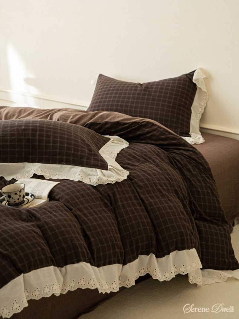 Felicity Gingham Lace Ruffle Bedding Set