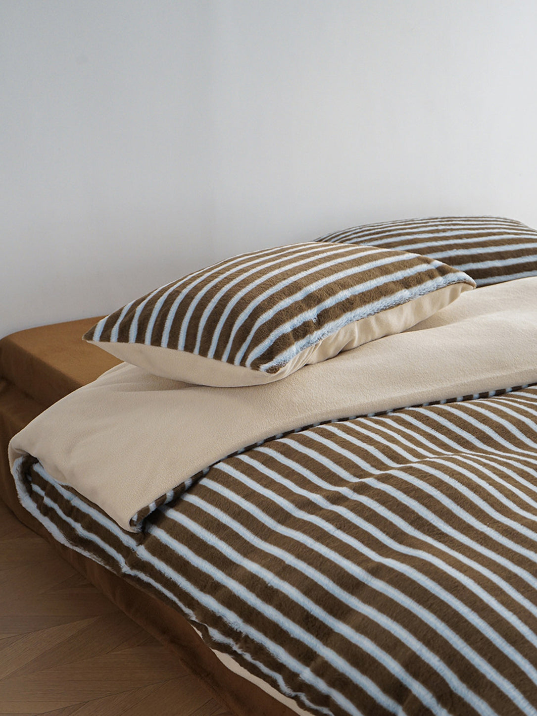 Faux Rabbit Fur Striped Bedding Set