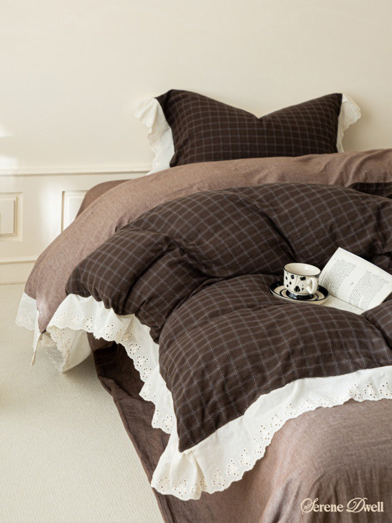 Felicity Gingham Lace Ruffle Bedding Set