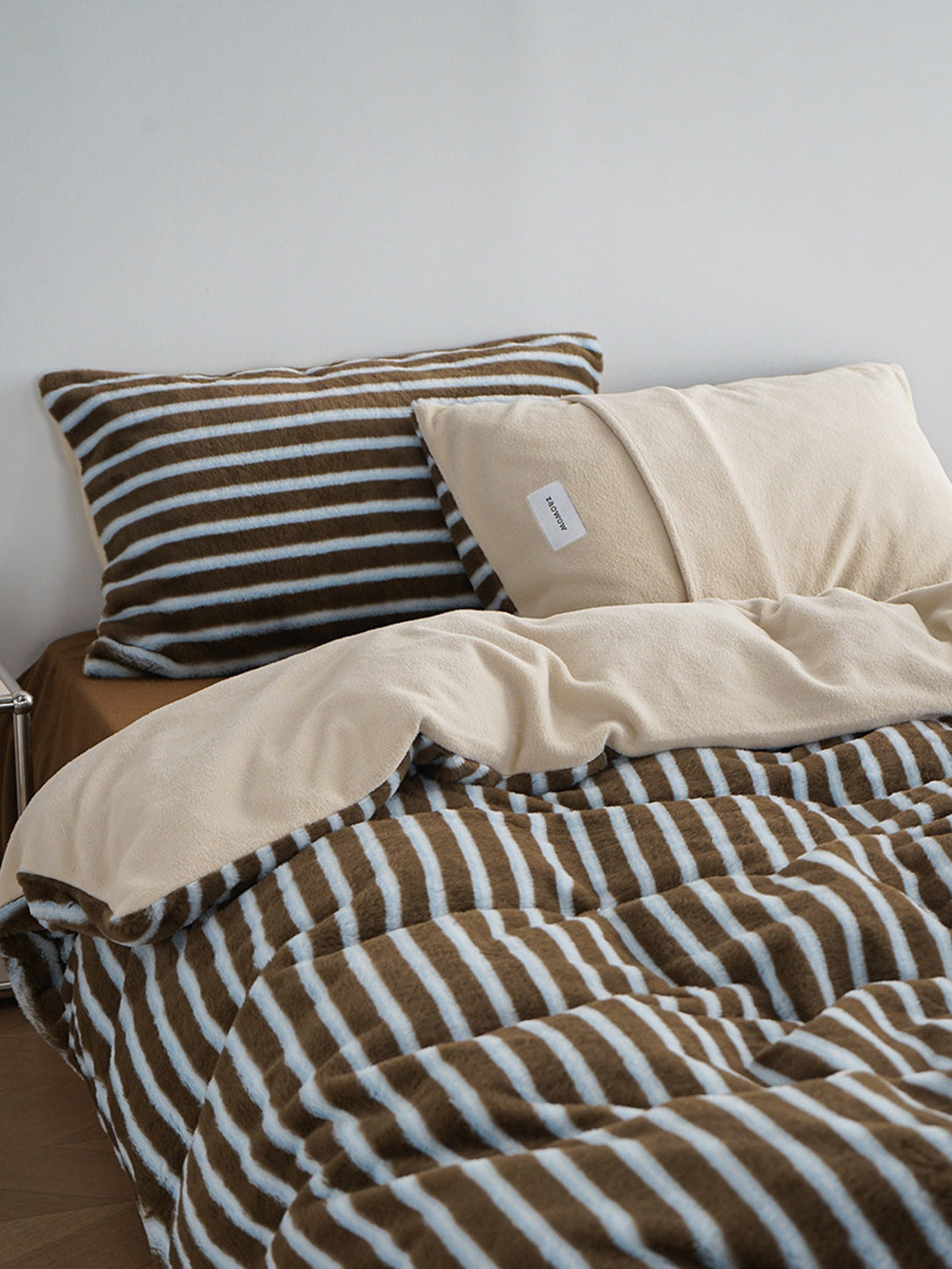Faux Rabbit Fur Striped Bedding Set