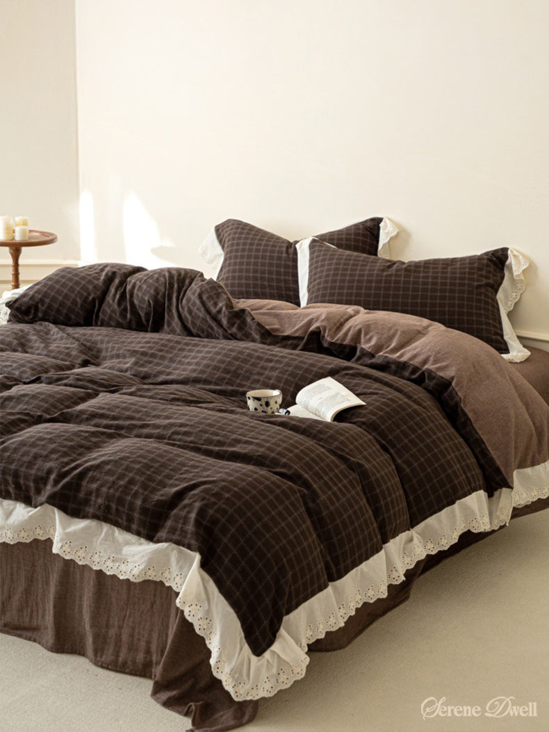 Felicity Gingham Lace Ruffle Bedding Set