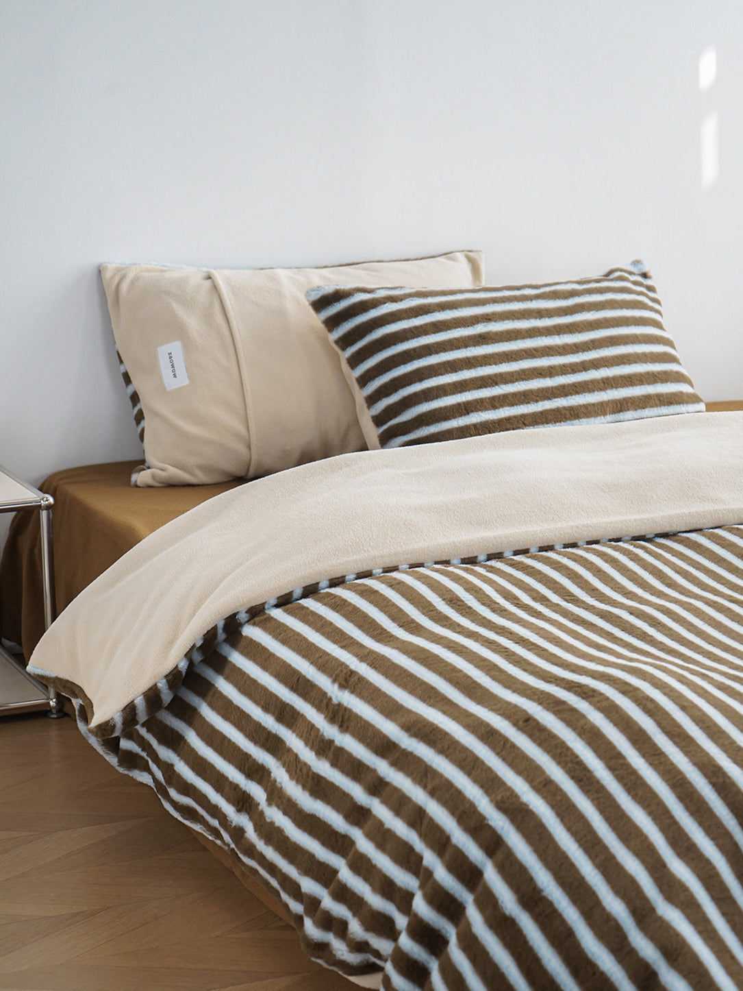 Faux Rabbit Fur Striped Bedding Set