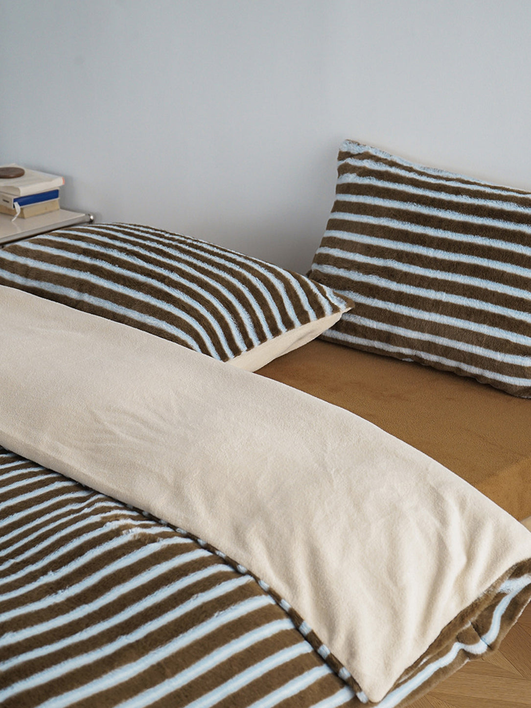 Faux Rabbit Fur Striped Bedding Set
