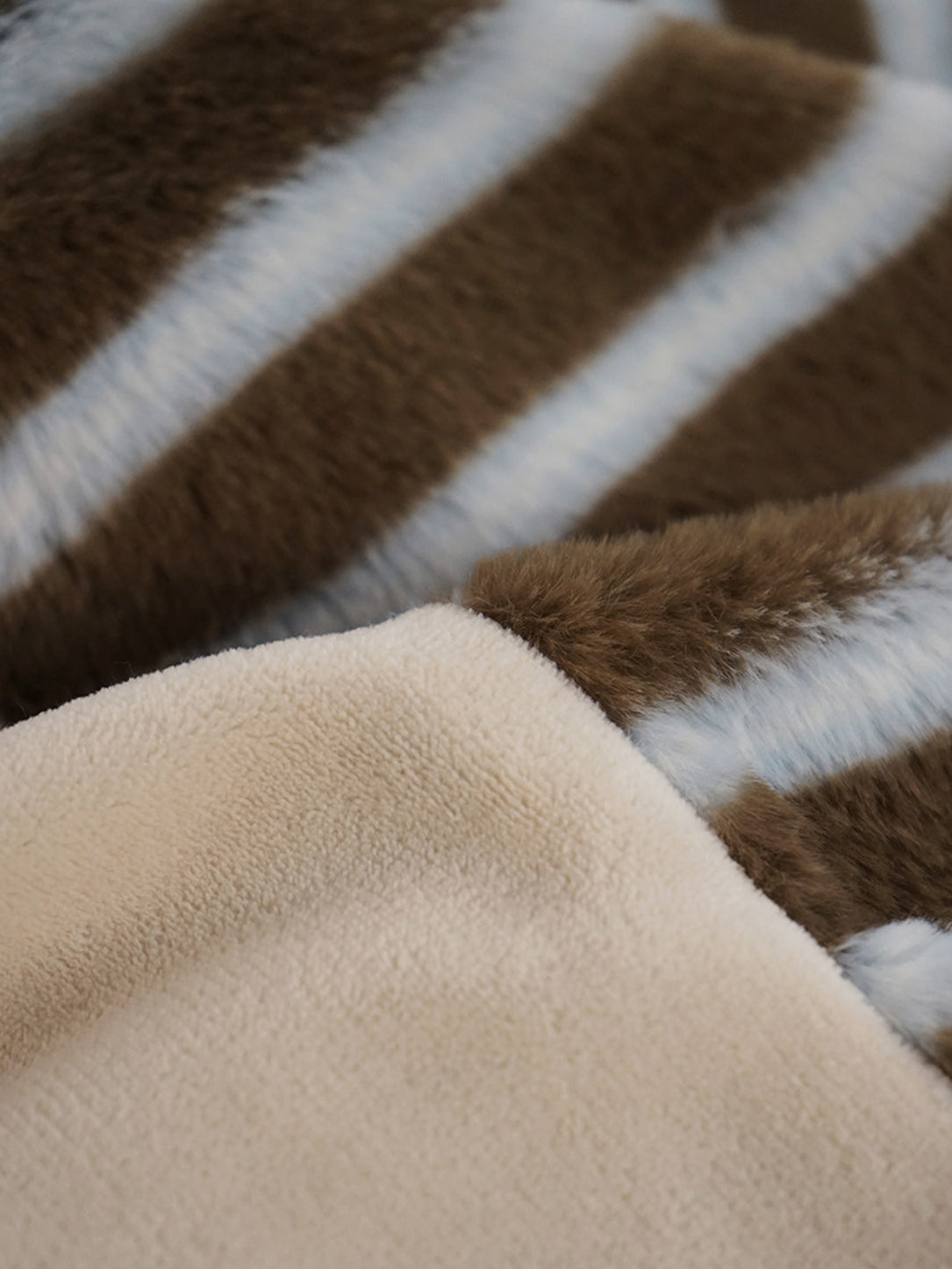 Faux Rabbit Fur Striped Bedding Set