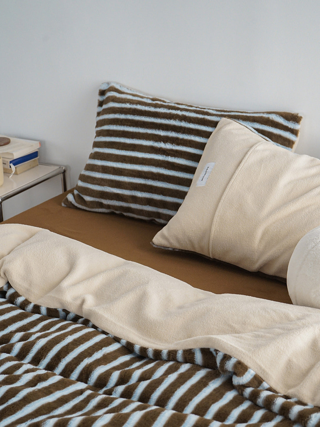Faux Rabbit Fur Striped Bedding Set