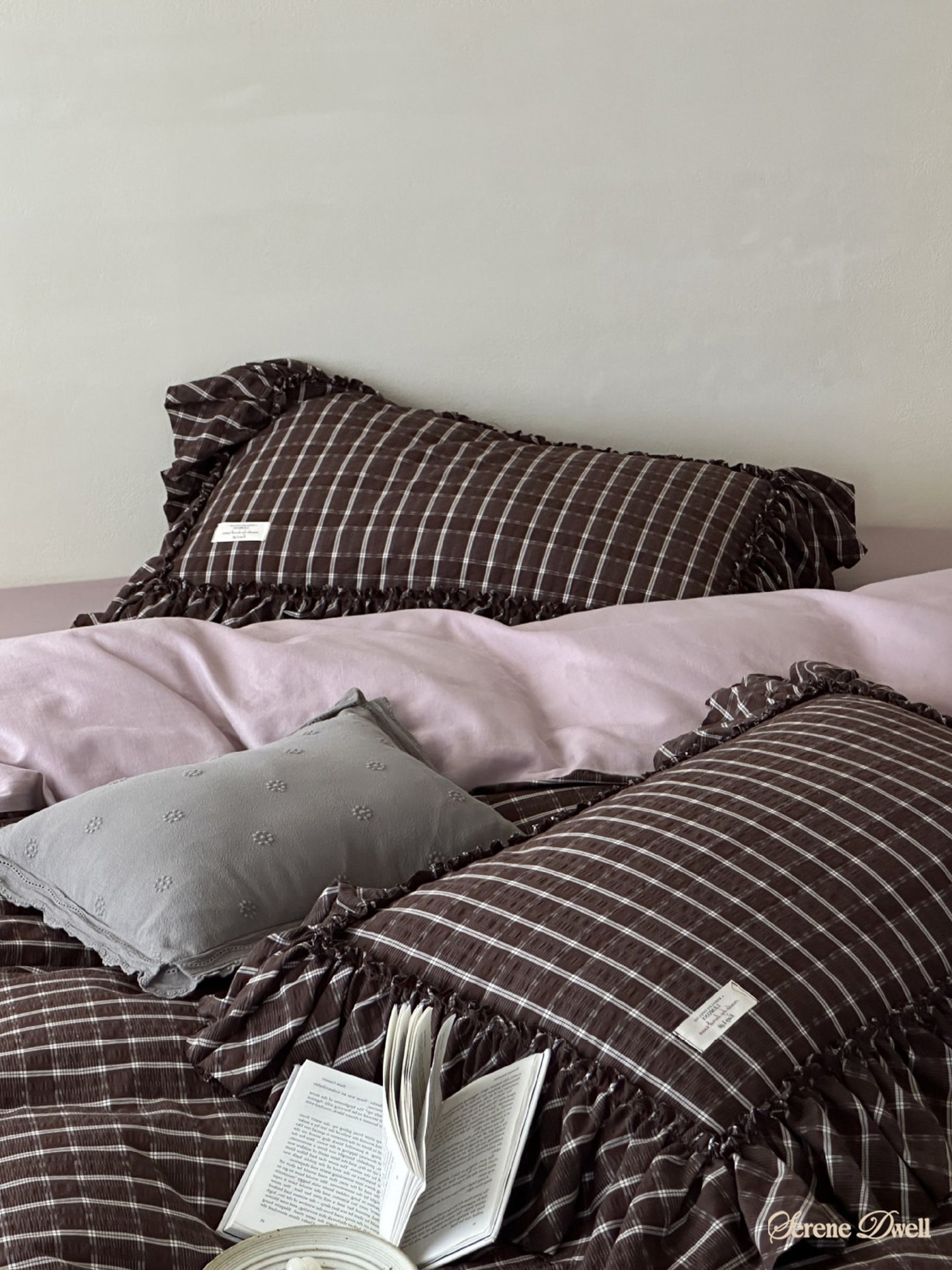 Mirabelle Jacquard Gingham Bedding Set / Purple Brown