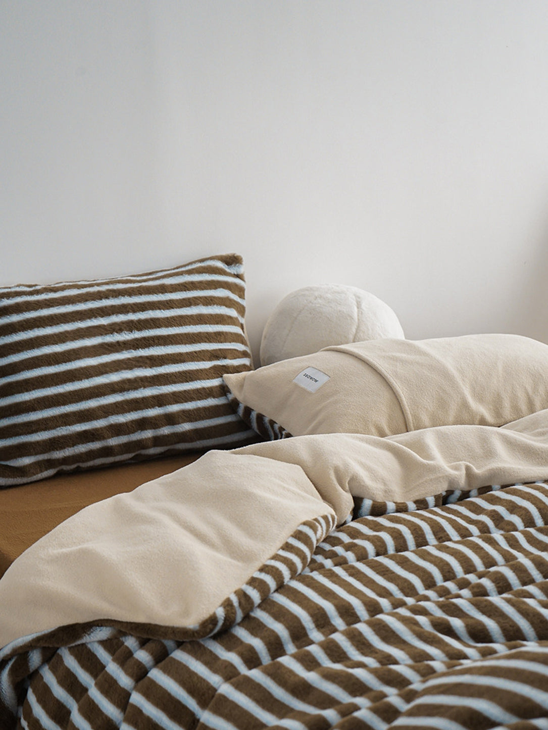 Faux Rabbit Fur Striped Bedding Set