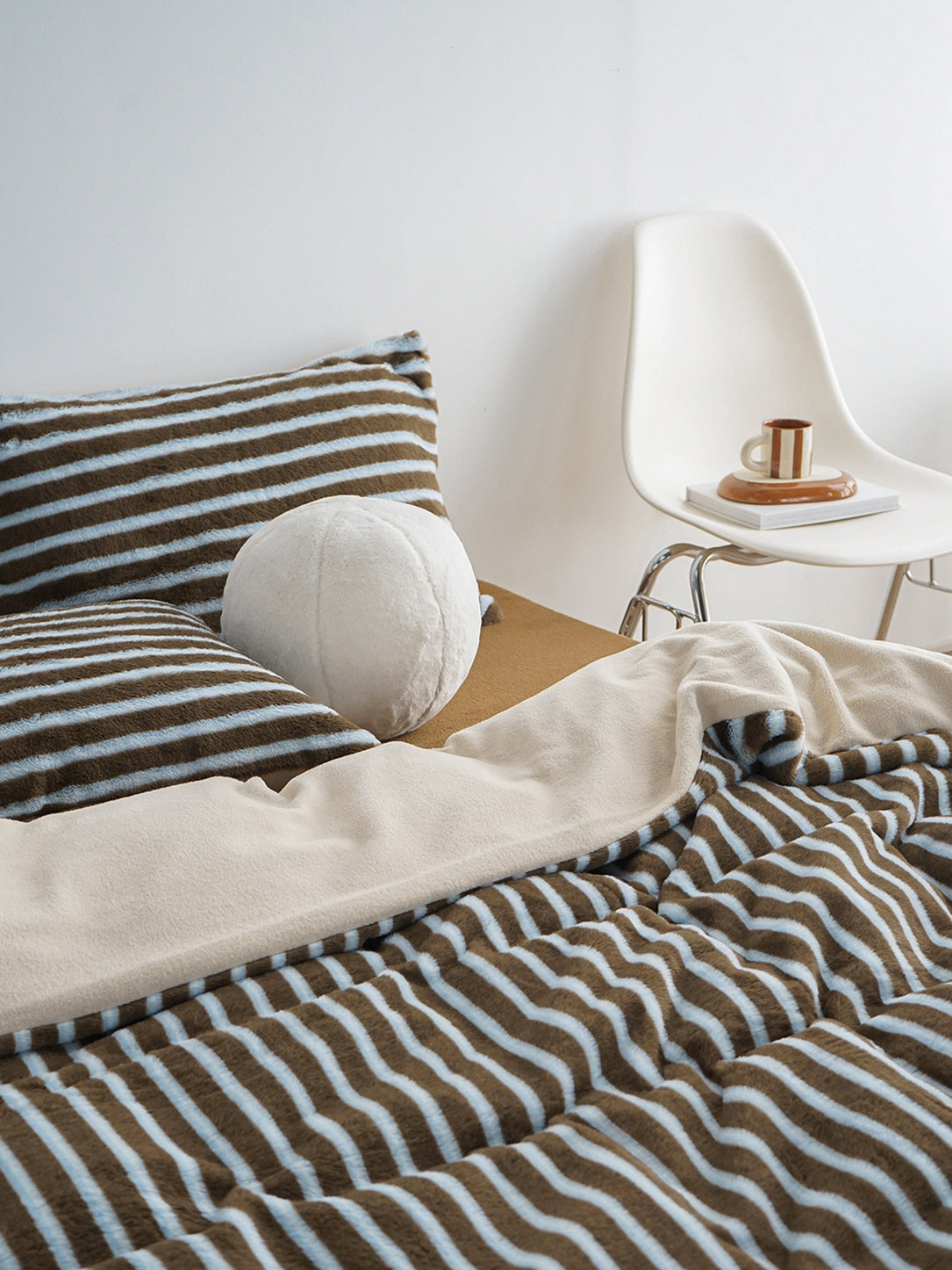 Faux Rabbit Fur Striped Bedding Set