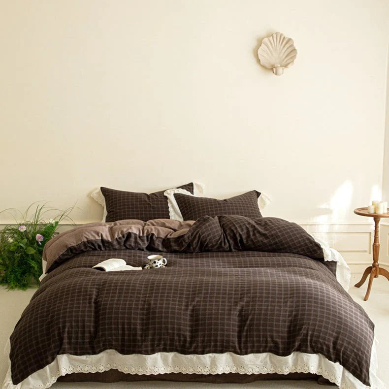 Felicity Gingham Lace Ruffle Bedding Set