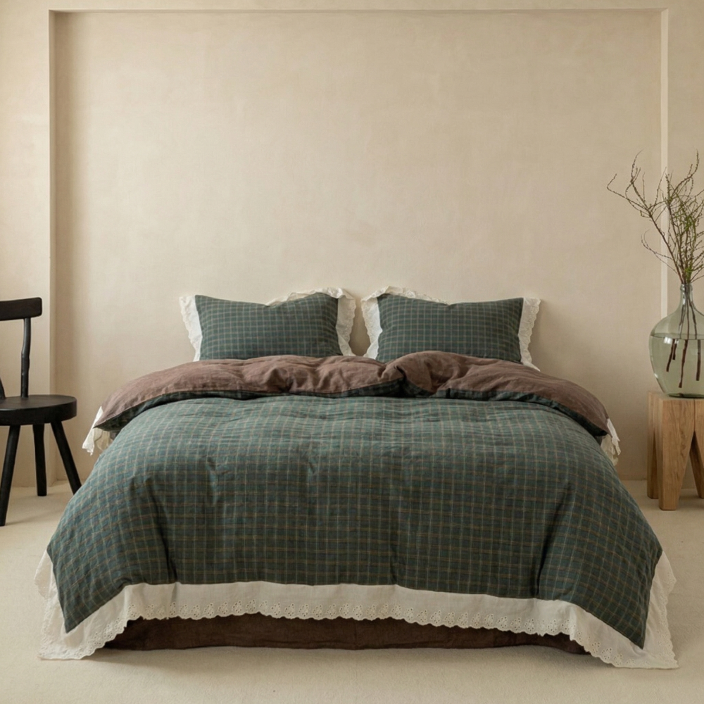 Felicity Gingham Lace Ruffle Bedding Set