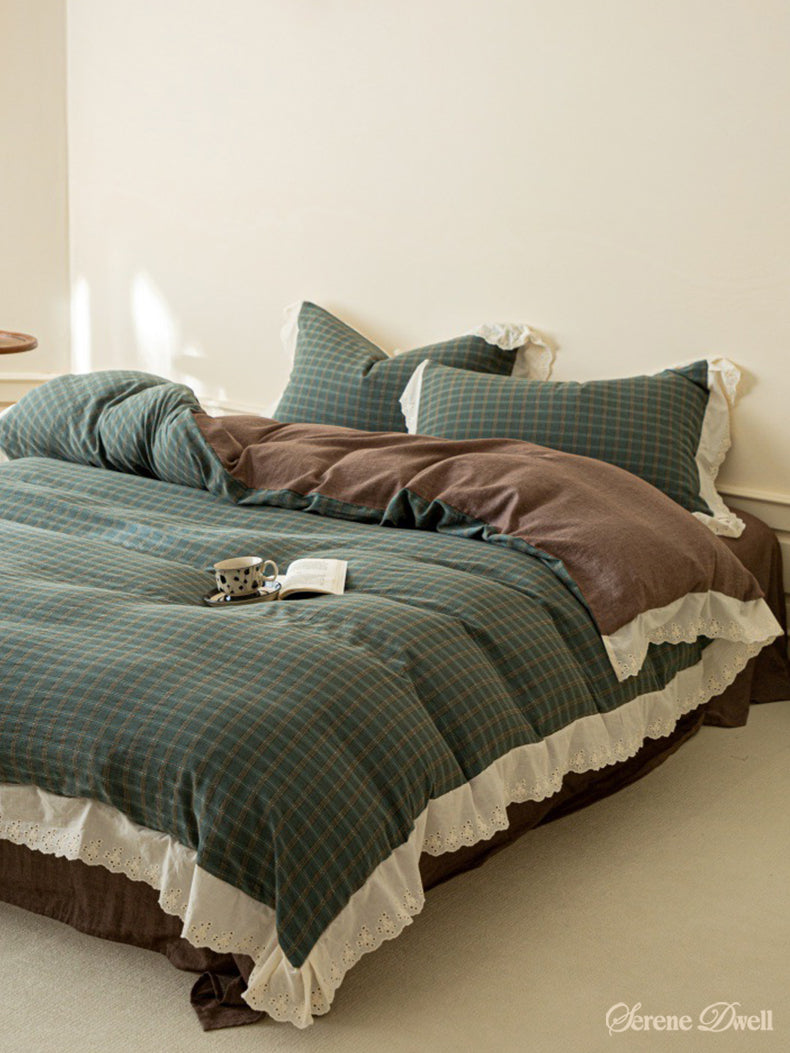 Felicity Gingham Lace Ruffle Bedding Set