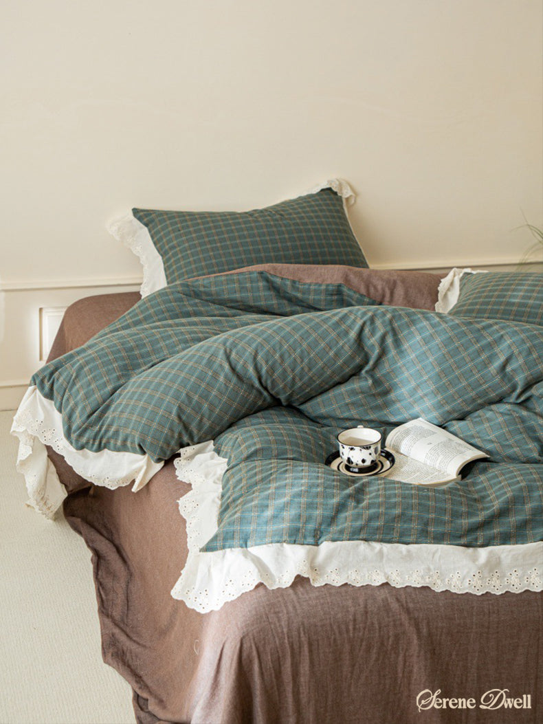Felicity Gingham Lace Ruffle Bedding Set