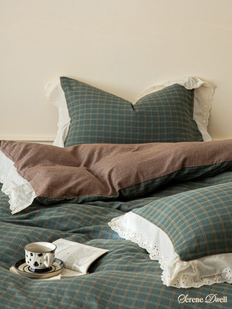 Felicity Gingham Lace Ruffle Bedding Set
