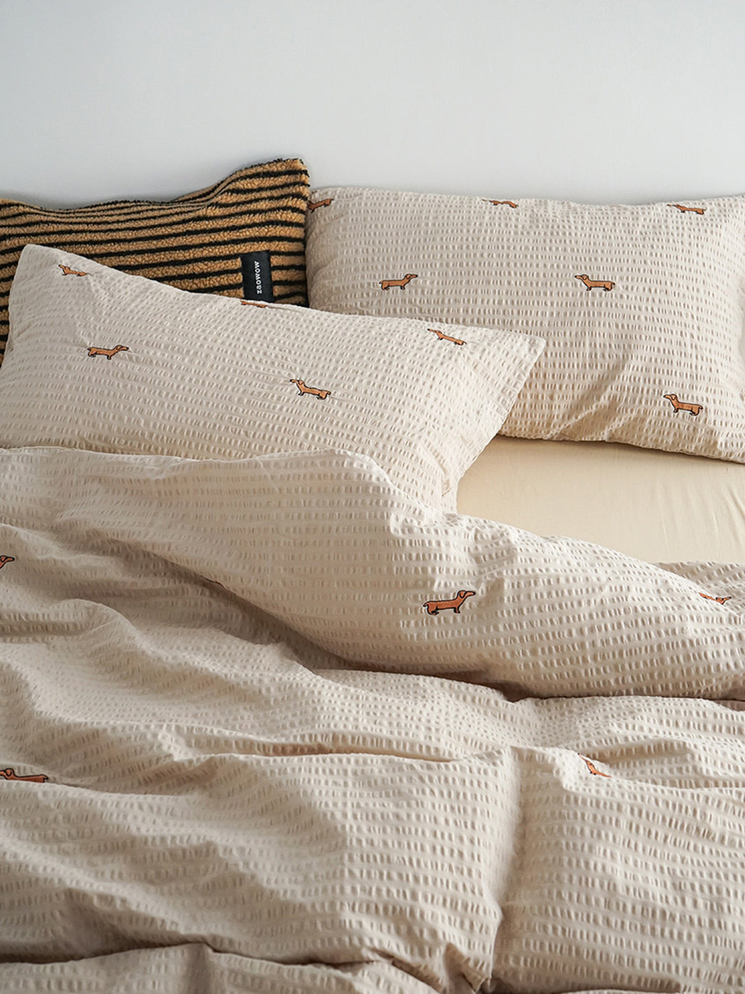 Embroidered Dachshund Seersucker Bedding Set