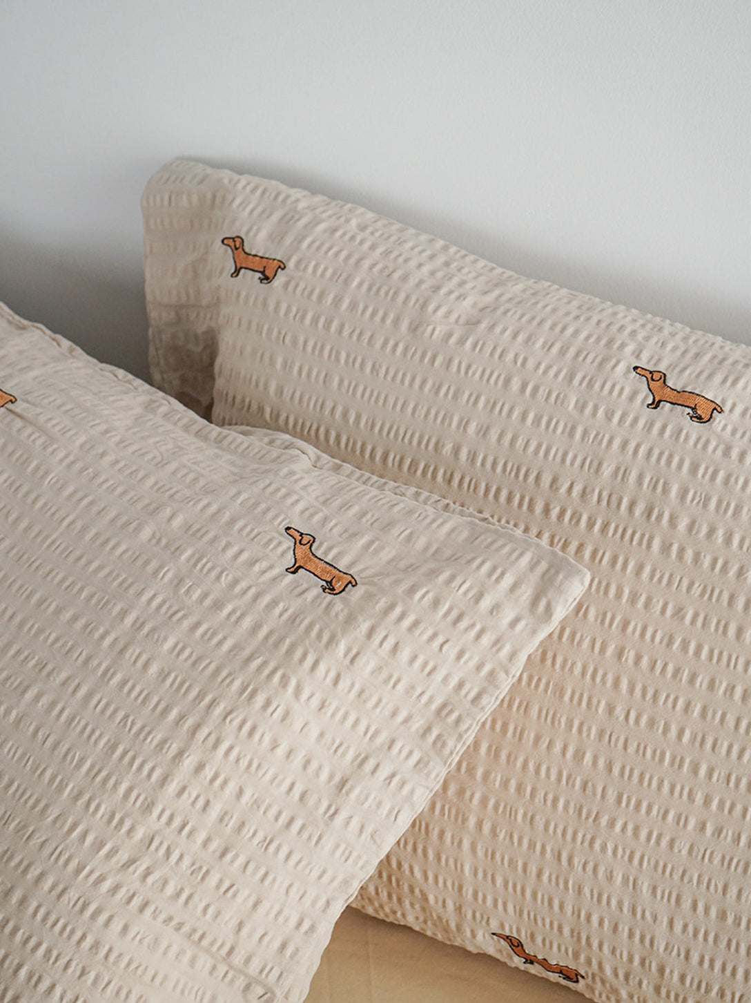 Embroidered Dachshund Seersucker Bedding Set