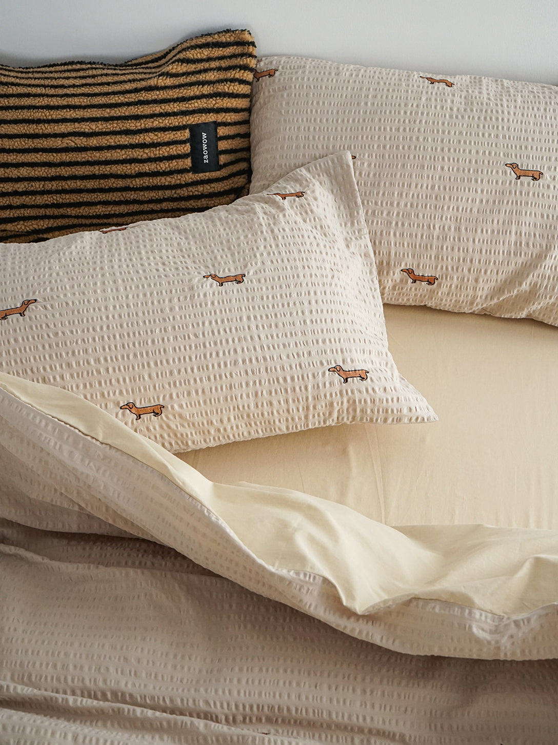 Embroidered Dachshund Seersucker Bedding Set