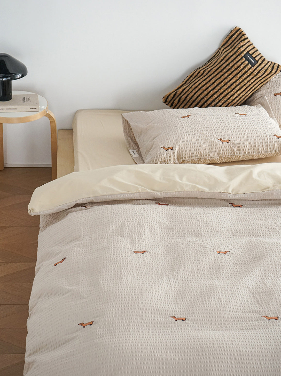 Embroidered Dachshund Seersucker Bedding Set