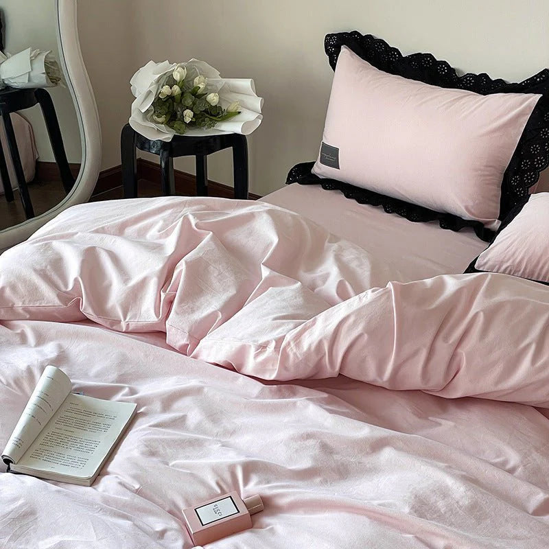 Strawberry Black Lace Ruffle Bedding Set