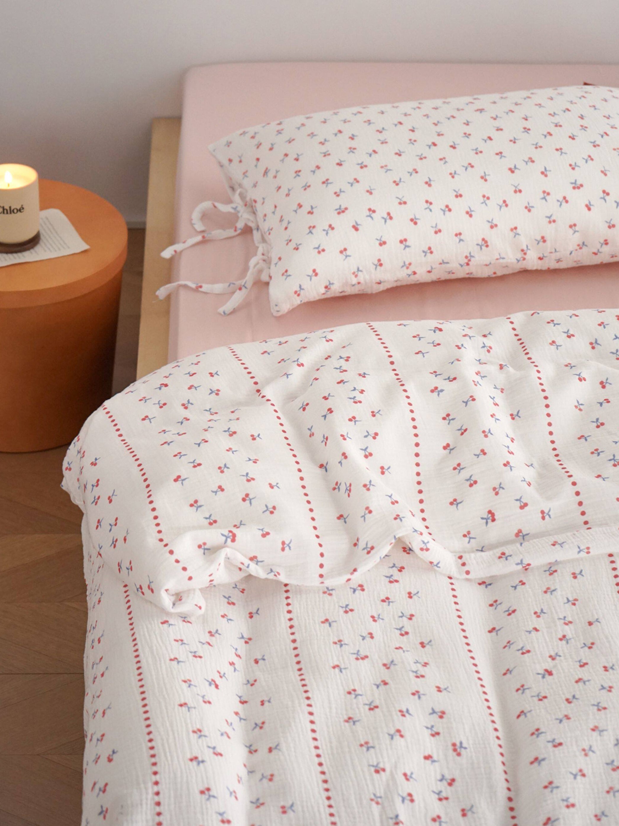 Cherry Print Double Gauze Bedding Set