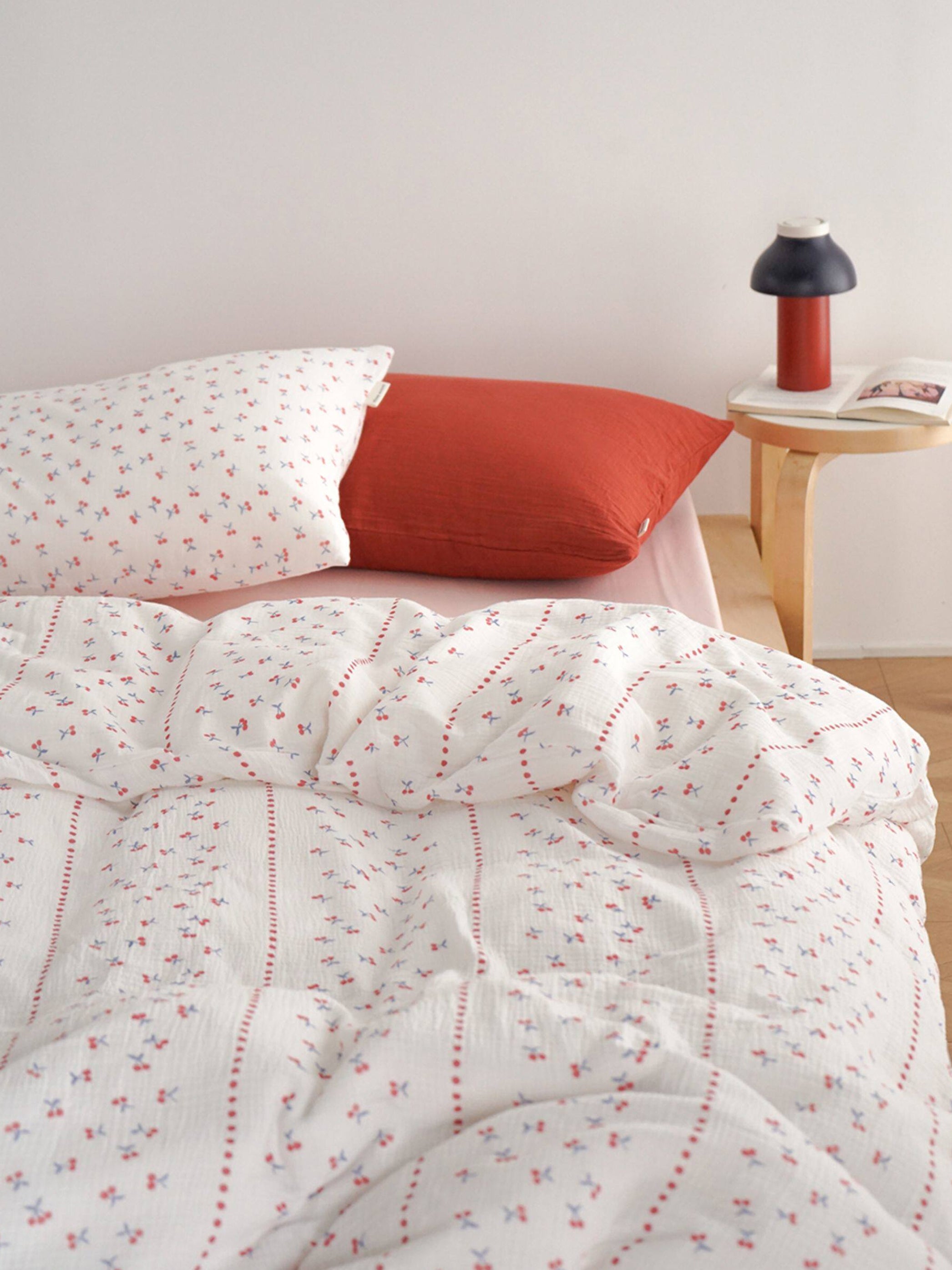 Cherry Print Double Gauze Bedding Set