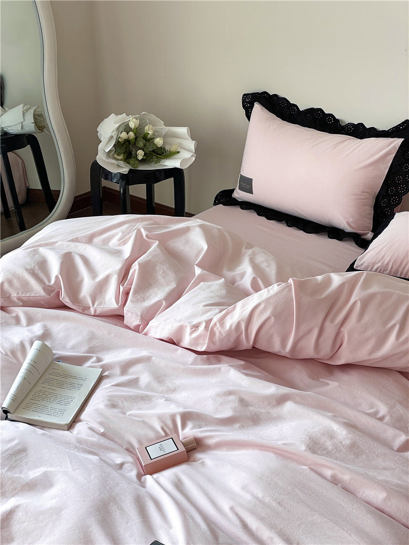 Strawberry Black Lace Ruffle Bedding Set