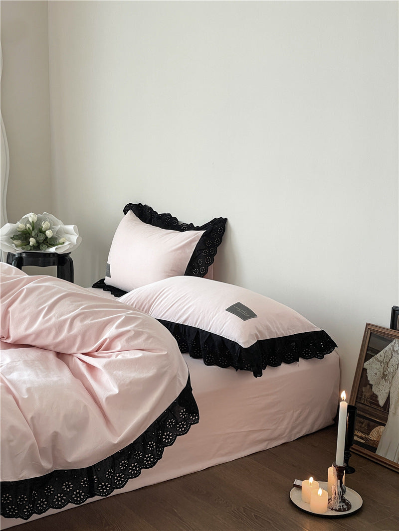 Strawberry Black Lace Ruffle Bedding Set