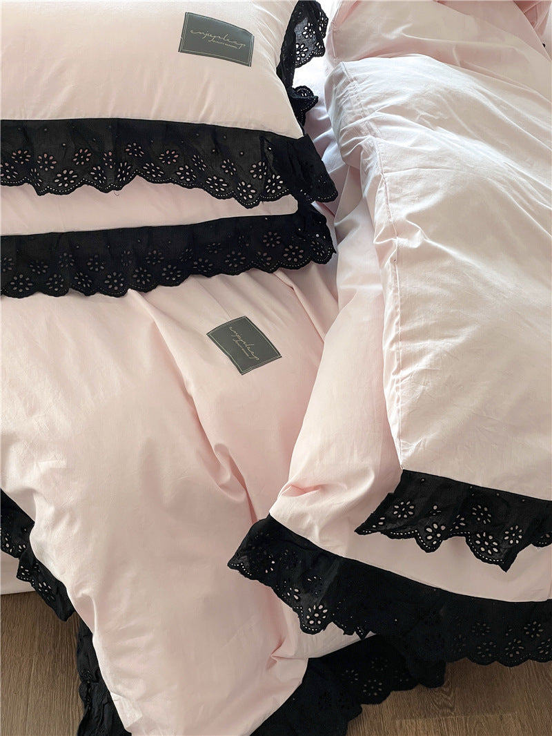 Strawberry Black Lace Ruffle Bedding Set