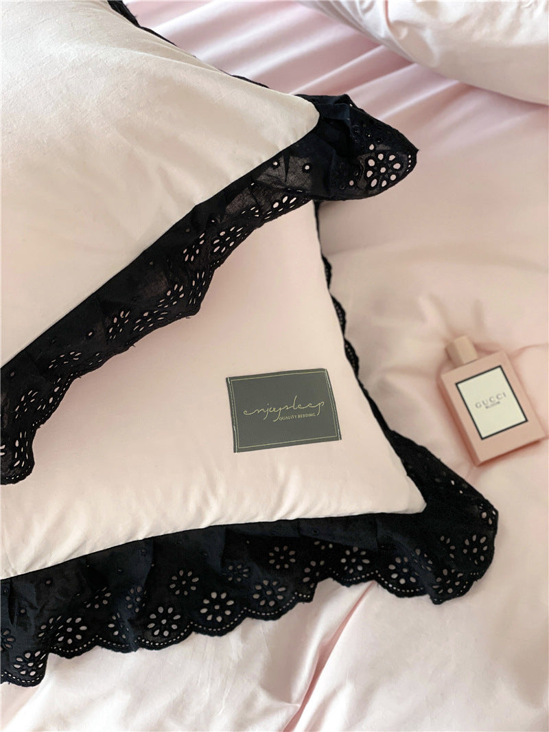 Strawberry Black Lace Ruffle Bedding Set