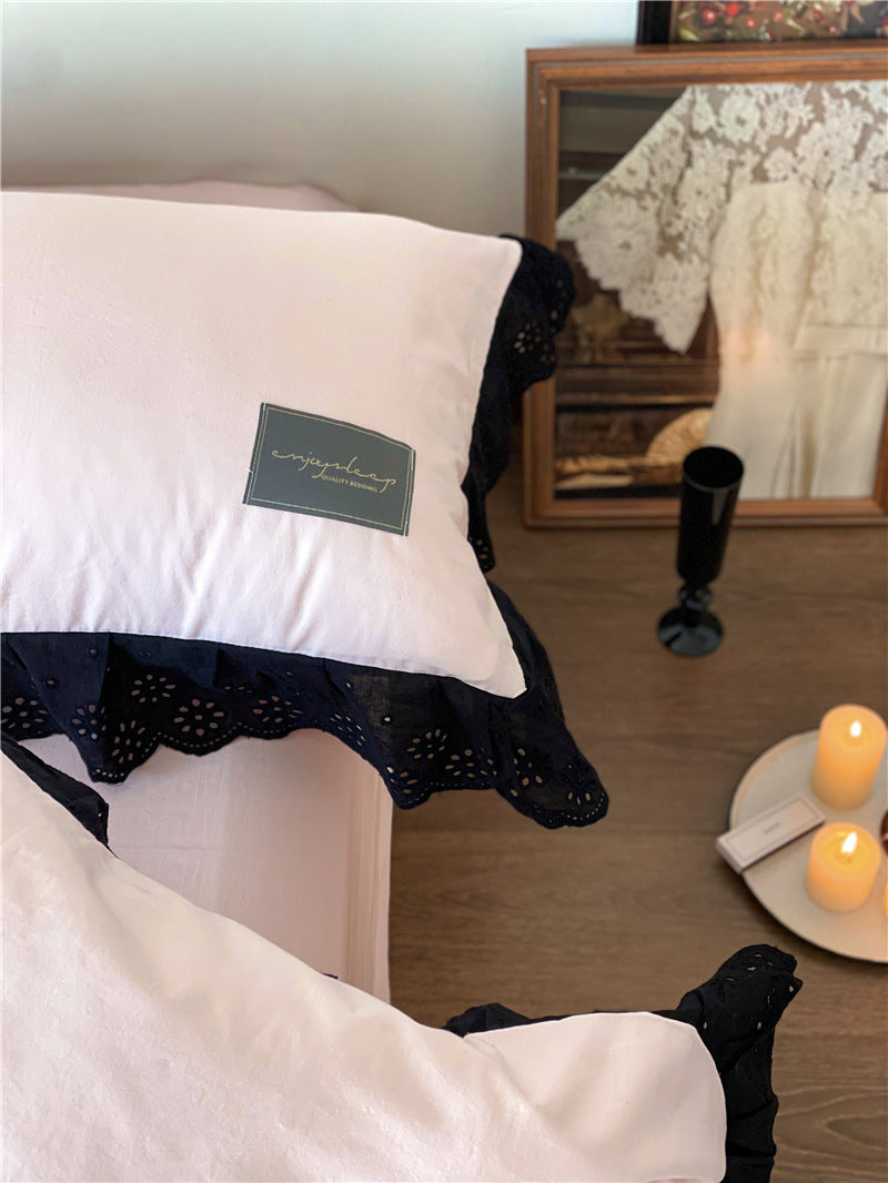 Strawberry Black Lace Ruffle Bedding Set