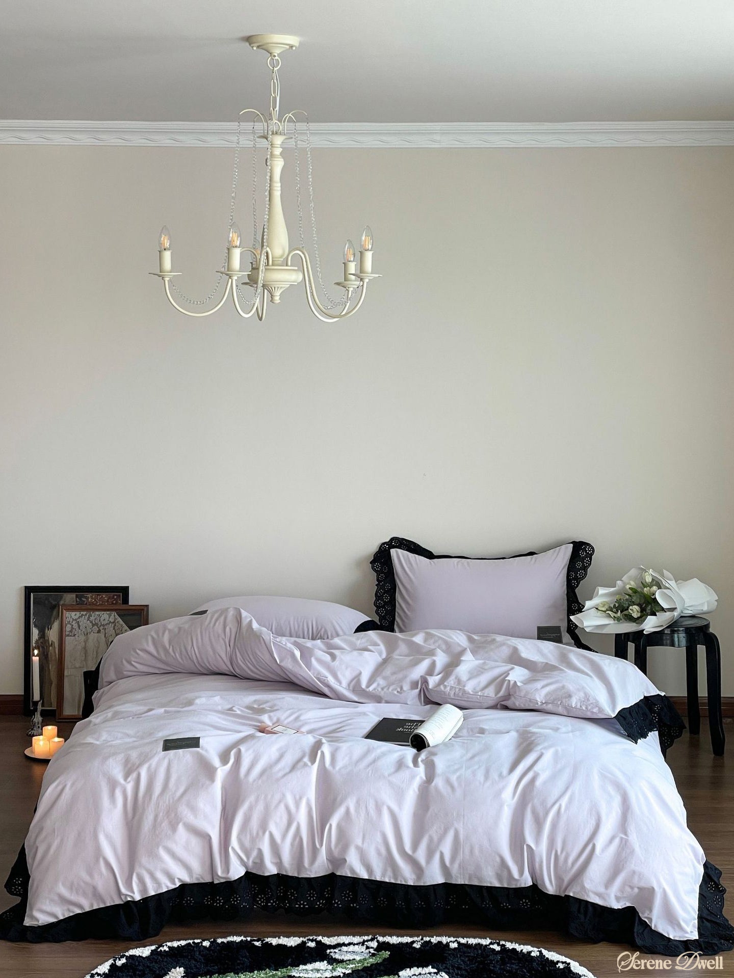 Strawberry Black Lace Ruffle Bedding Set