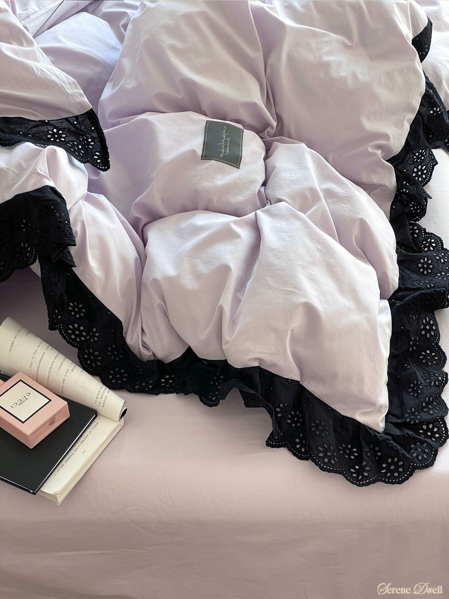 Strawberry Black Lace Ruffle Bedding Set