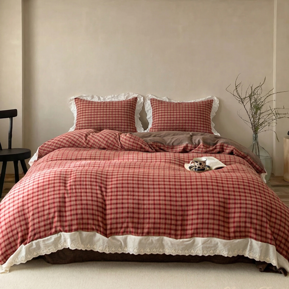 Felicity Gingham Lace Ruffle Bedding Set