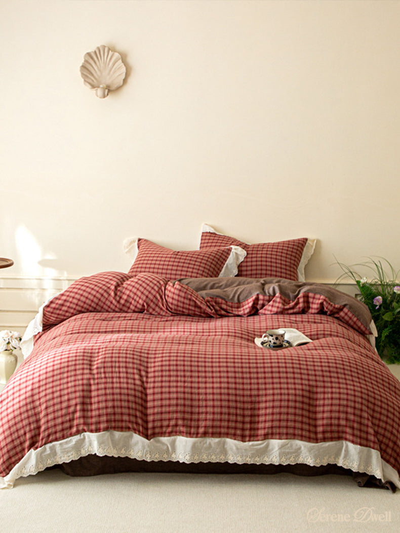 Felicity Gingham Lace Ruffle Bedding Set
