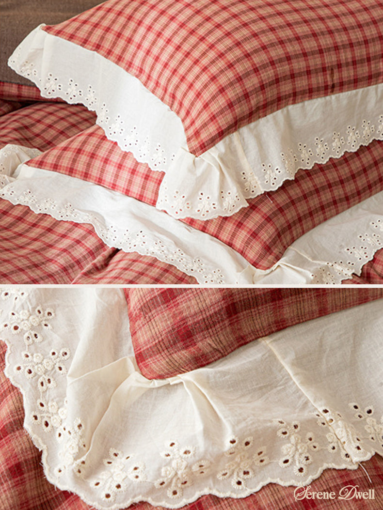 Felicity Gingham Lace Ruffle Bedding Set