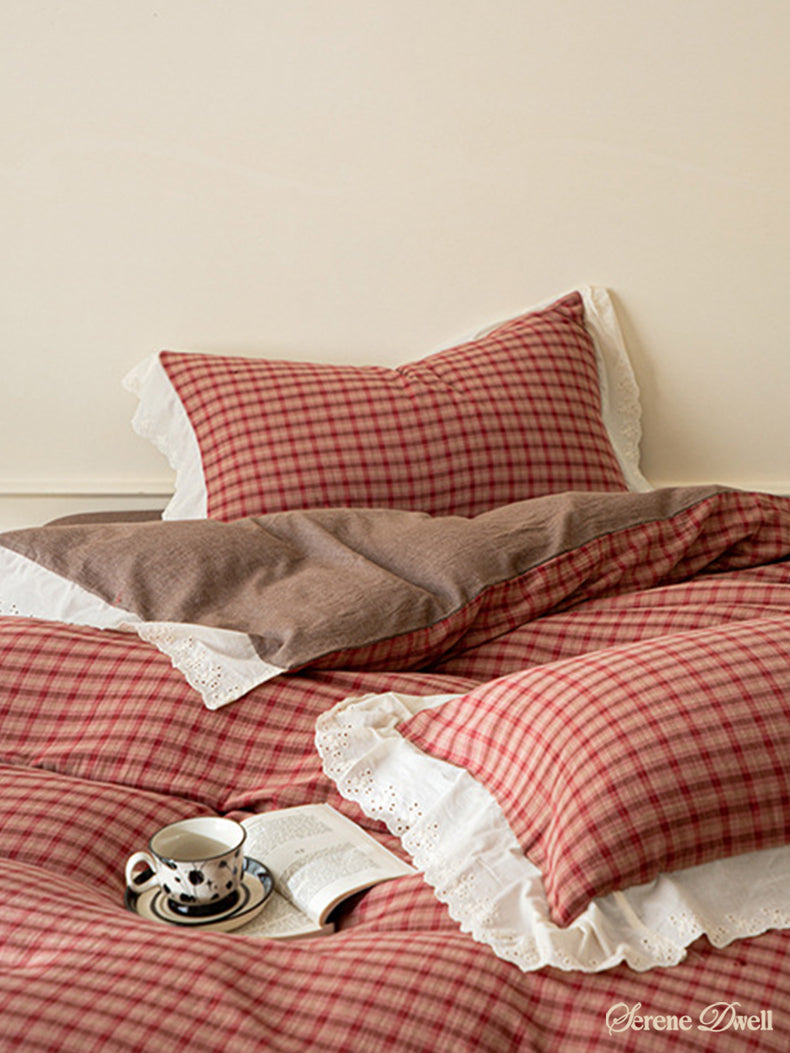 Felicity Gingham Lace Ruffle Bedding Set