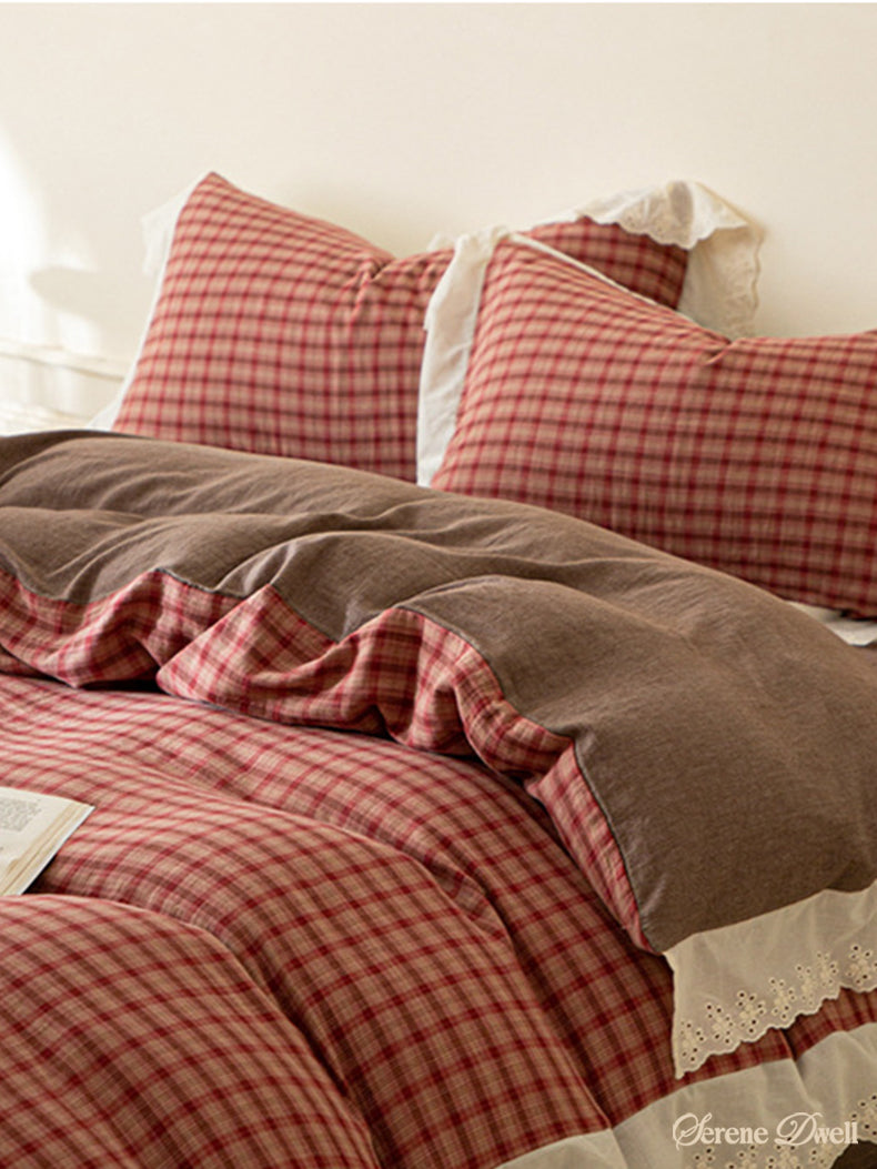 Felicity Gingham Lace Ruffle Bedding Set